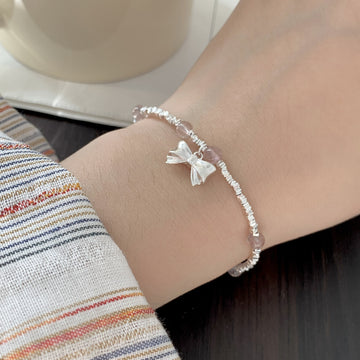 S925 Sterling Silver Crushed Silver Bow Bracelet