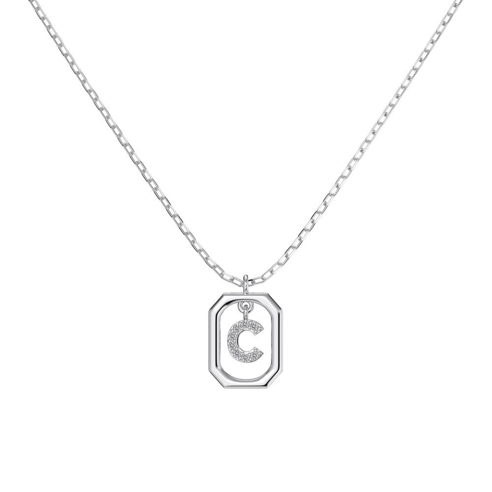 S925 Sterling Silver Hollow Pendant 26 Letter Necklace
