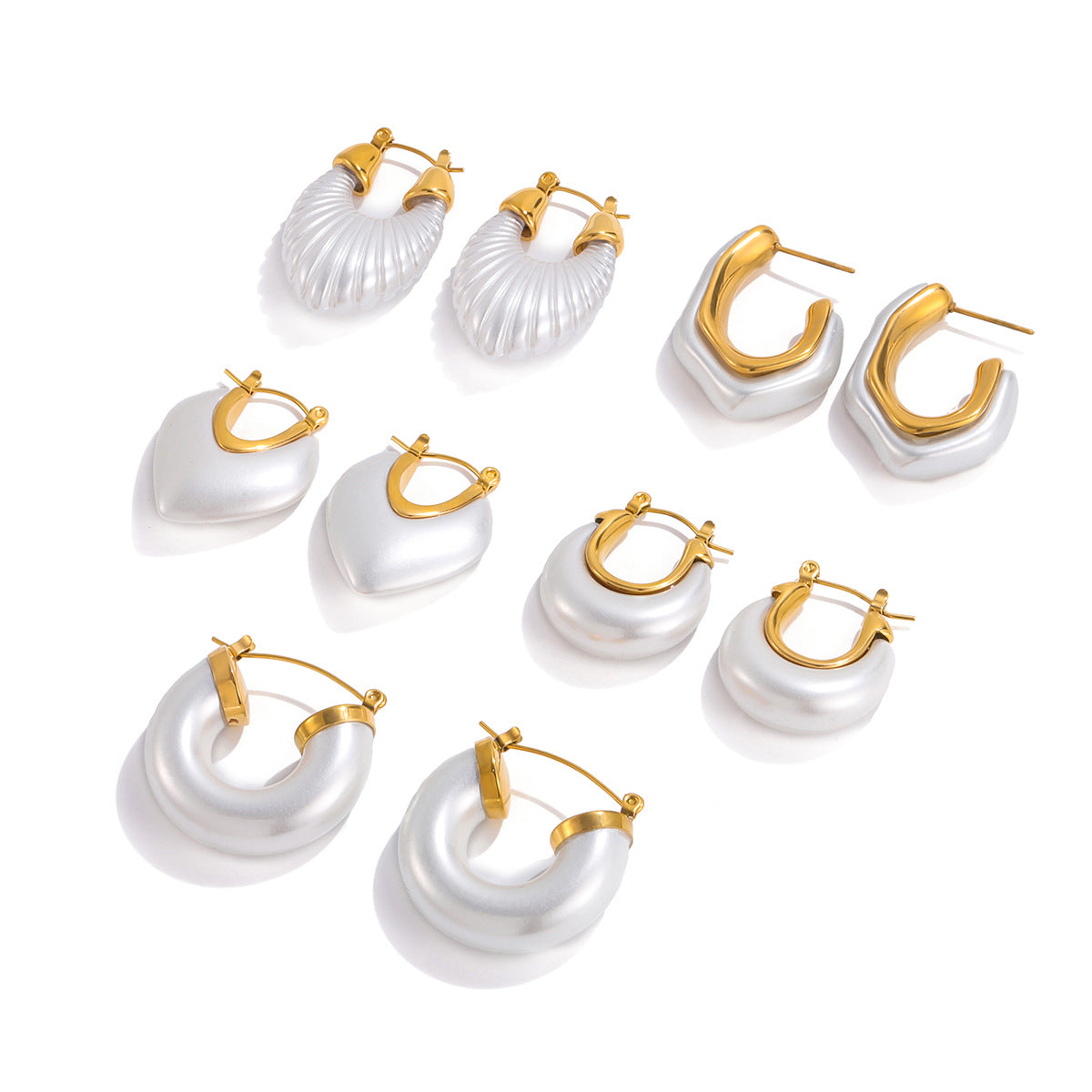 Stainless steel resin imitation pearl earrings