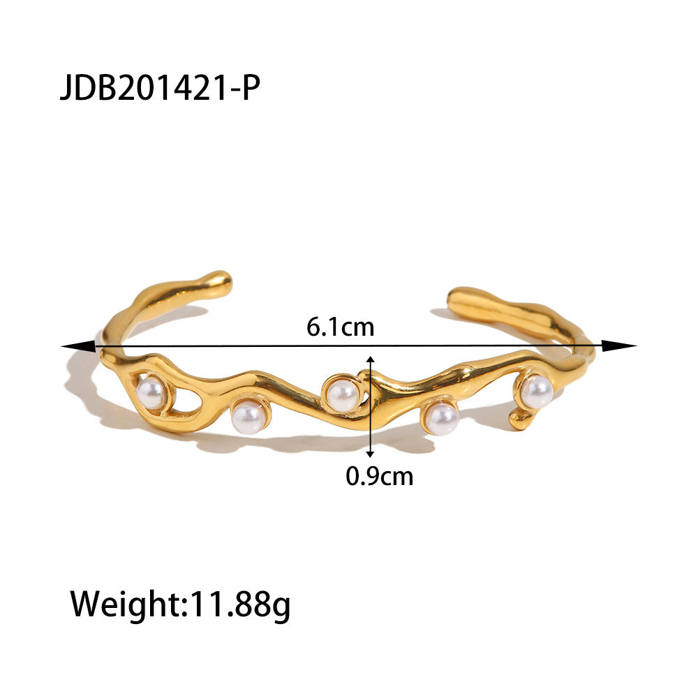 Natural stone imitation pearl opening titanium steel bracelet