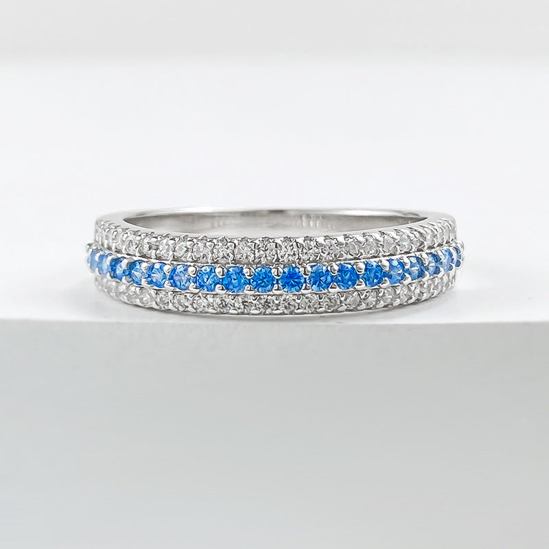 S925 Silver Paraiba Row Diamond Ring
