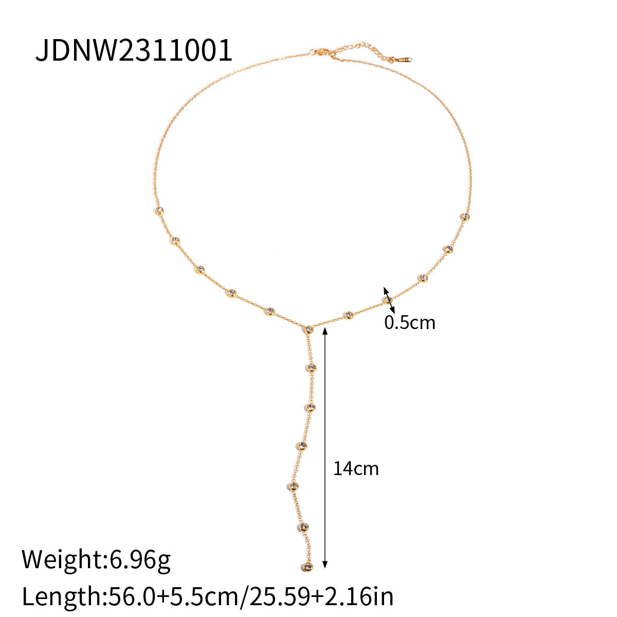 Stainless steel zircon y-shaped sweater chain necklace