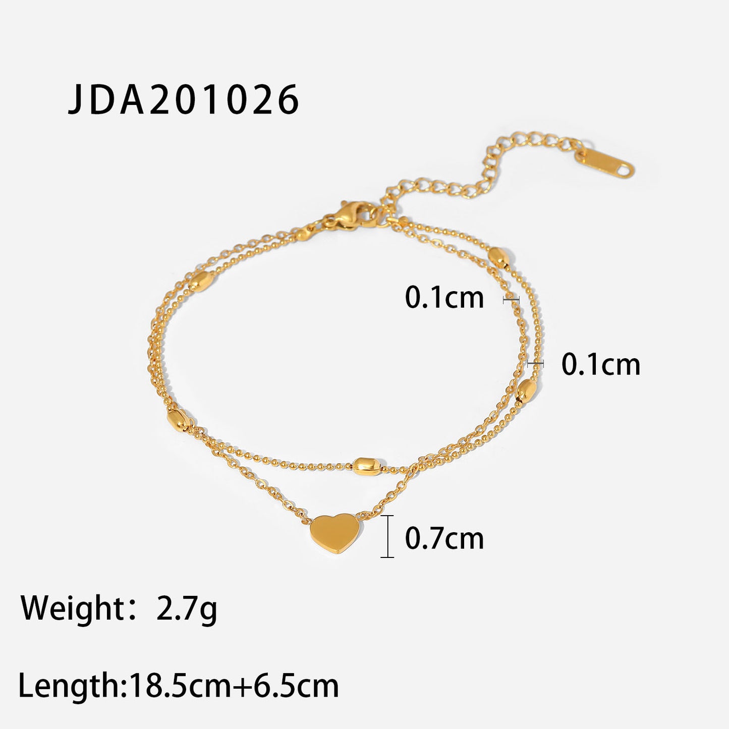 Titanium steel love oval bead double-layer anklet