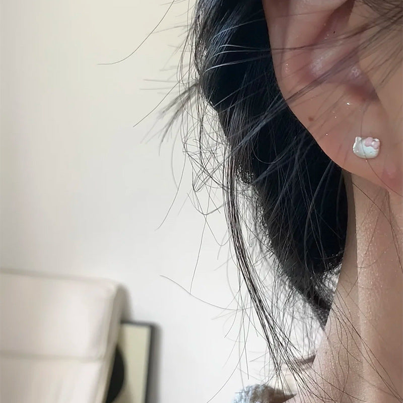 S925 Sterling Silver Bow Cat Stud Earrings