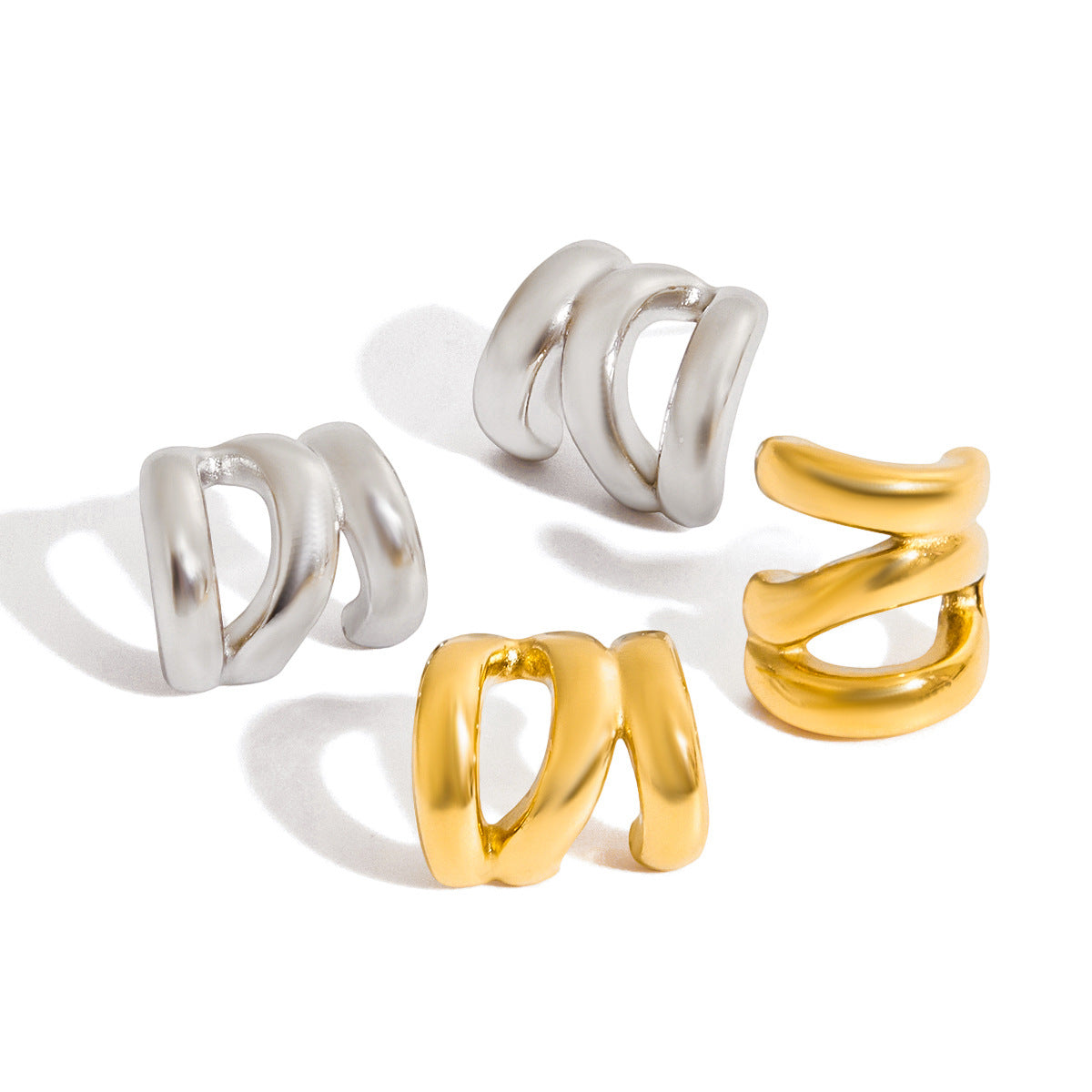 Stainless steel three-layer hollow earrings