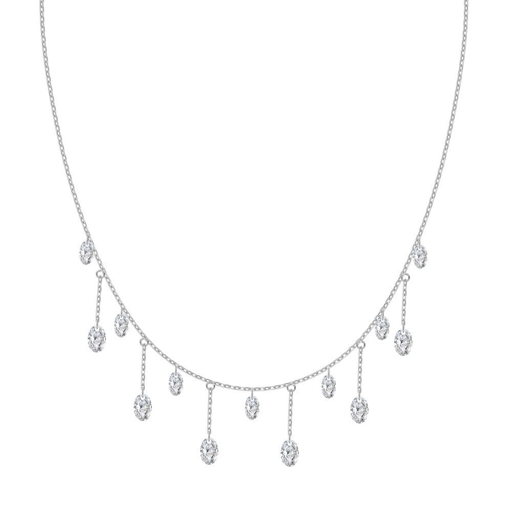 S925 Sterling Silver Tassel Oval Water Drop Wedding Necklace