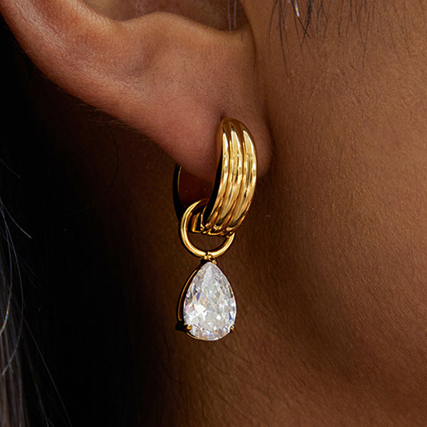 Water drop zircon titanium steel earrings