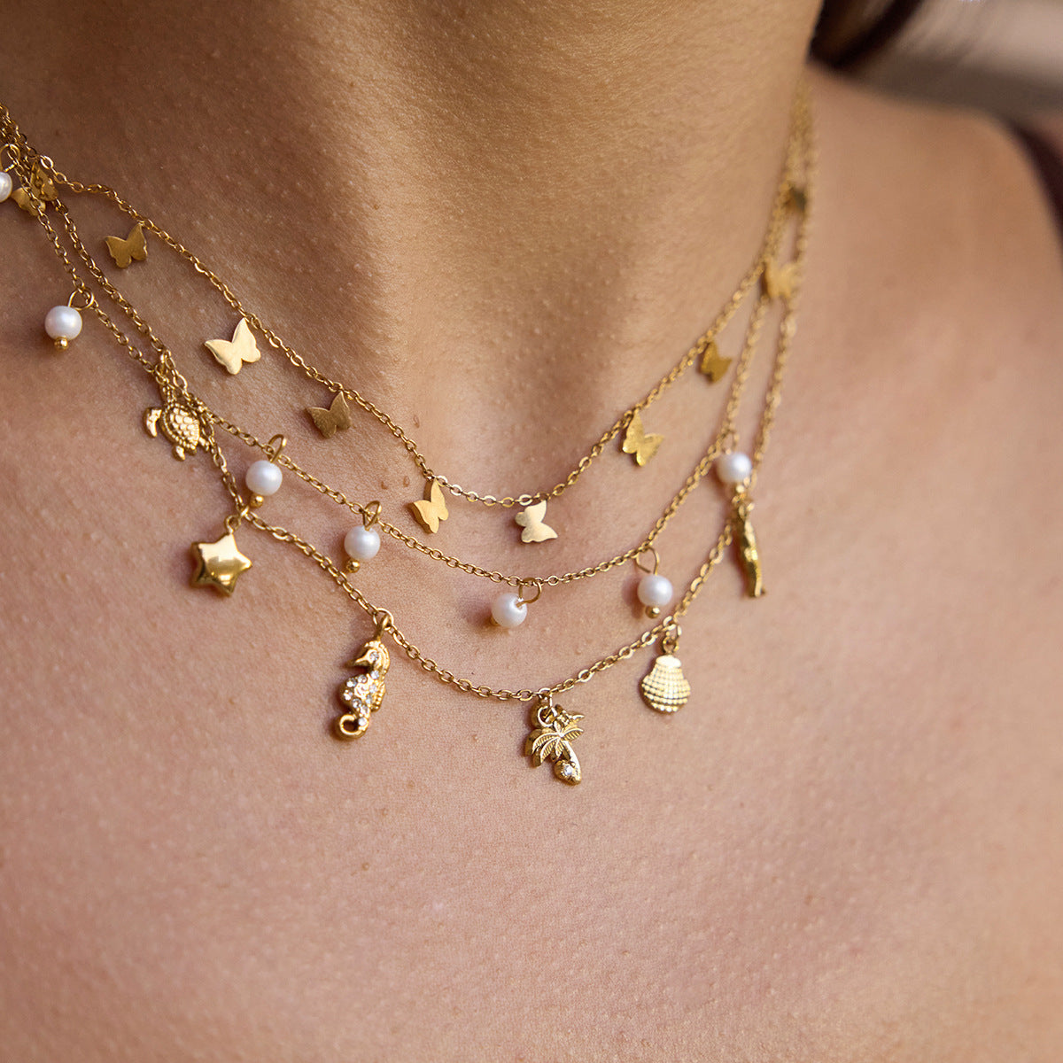 Titanium steel tassel stacked necklace