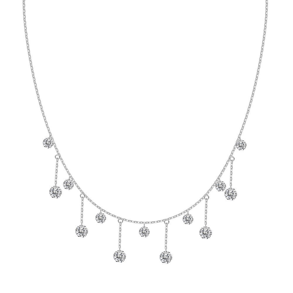 S925 Sterling Silver Tassel Oval Water Drop Wedding Necklace