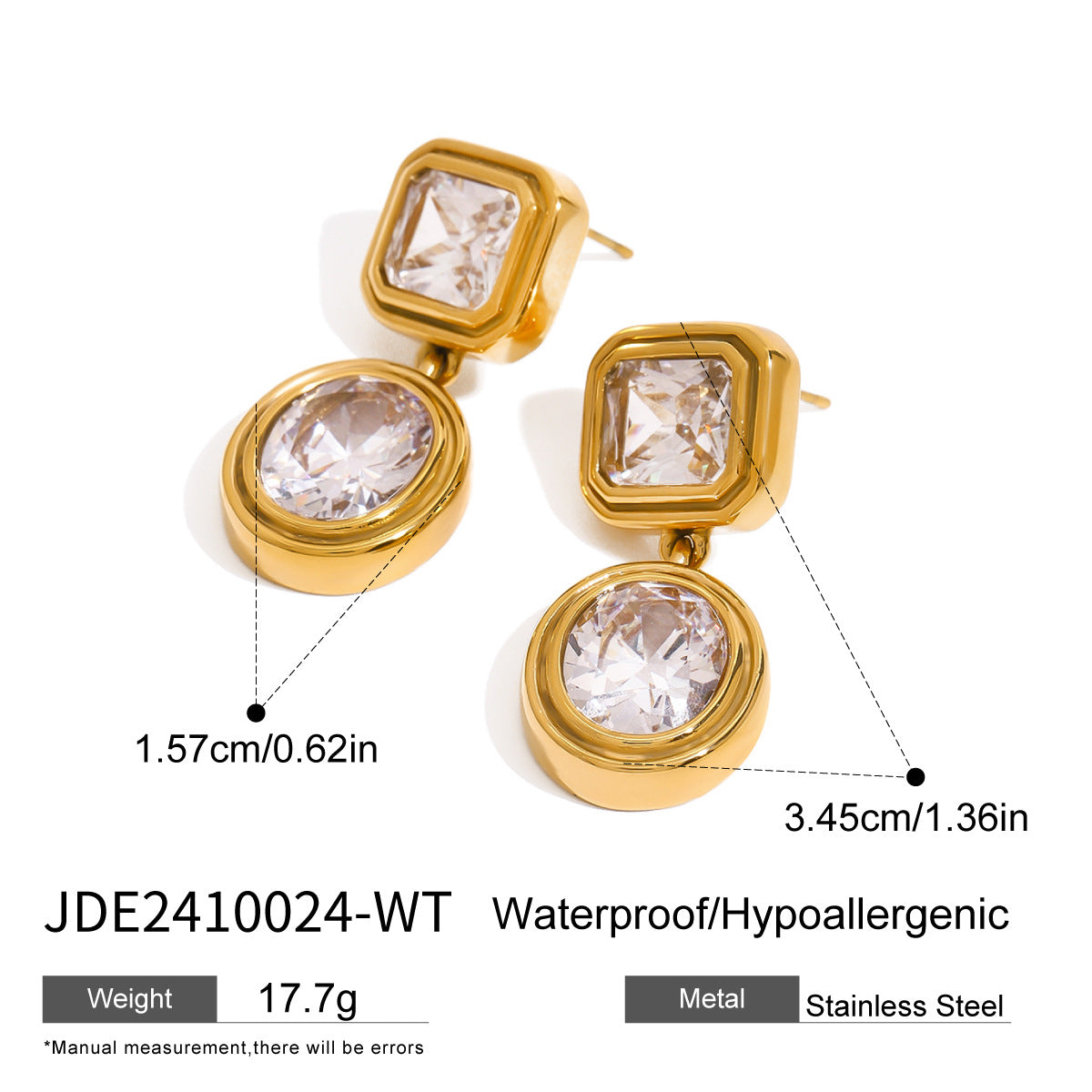 Stainless steel zircon stud earrings