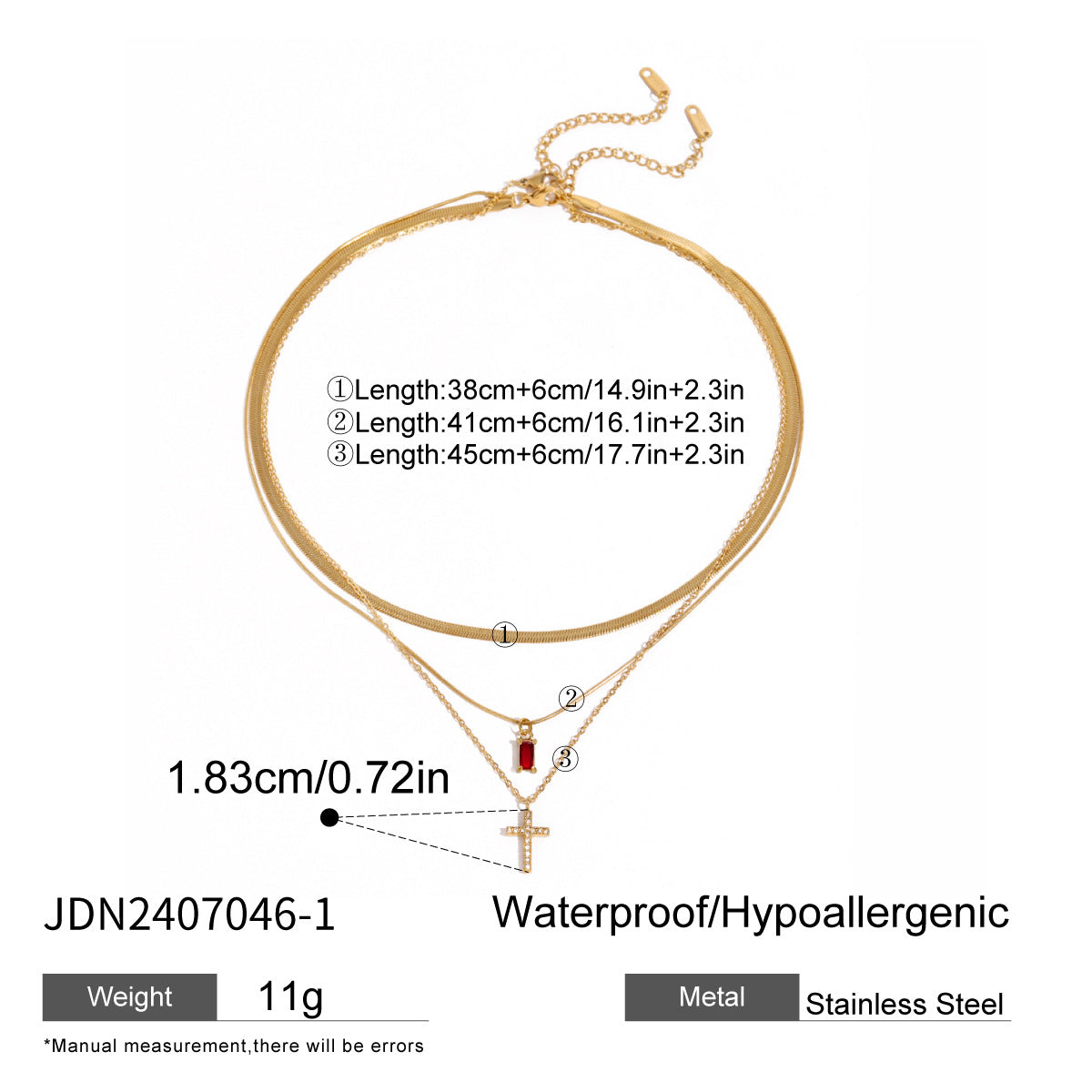 Stainless steel cross multi-layer necklace