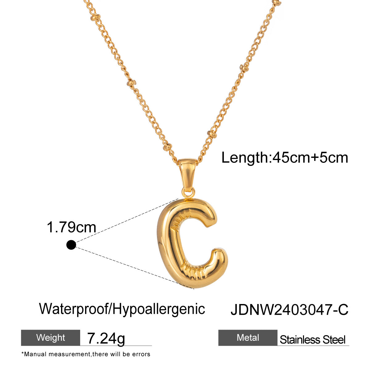 Stainless steel letter pendant necklace