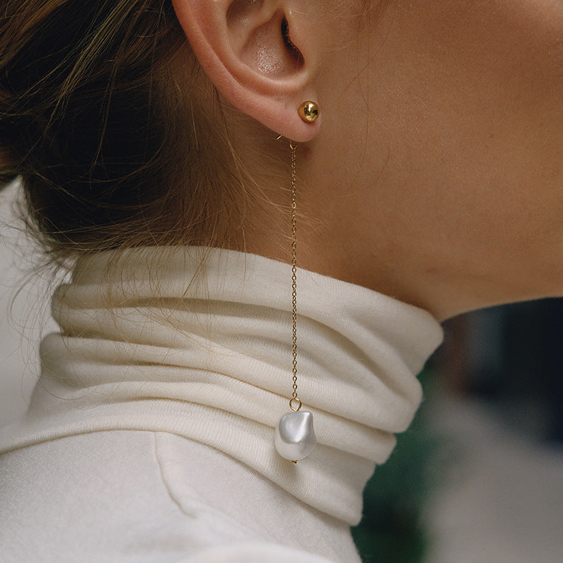 Imitation Baroque fringed titanium steel earrings