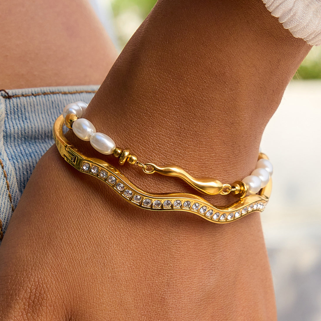 Stainless steel rhinestone buckle bracelet