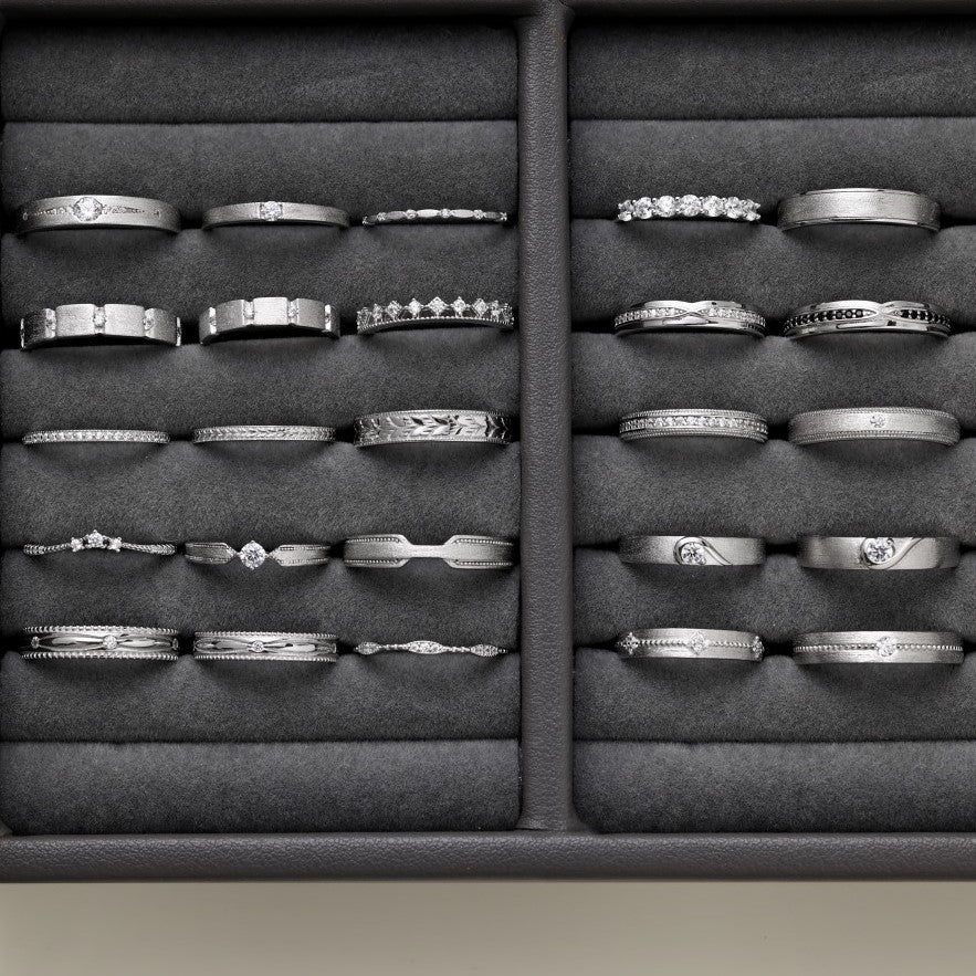 S925 Sterling Silver Plain Silver Male and Female Couple Ring-2