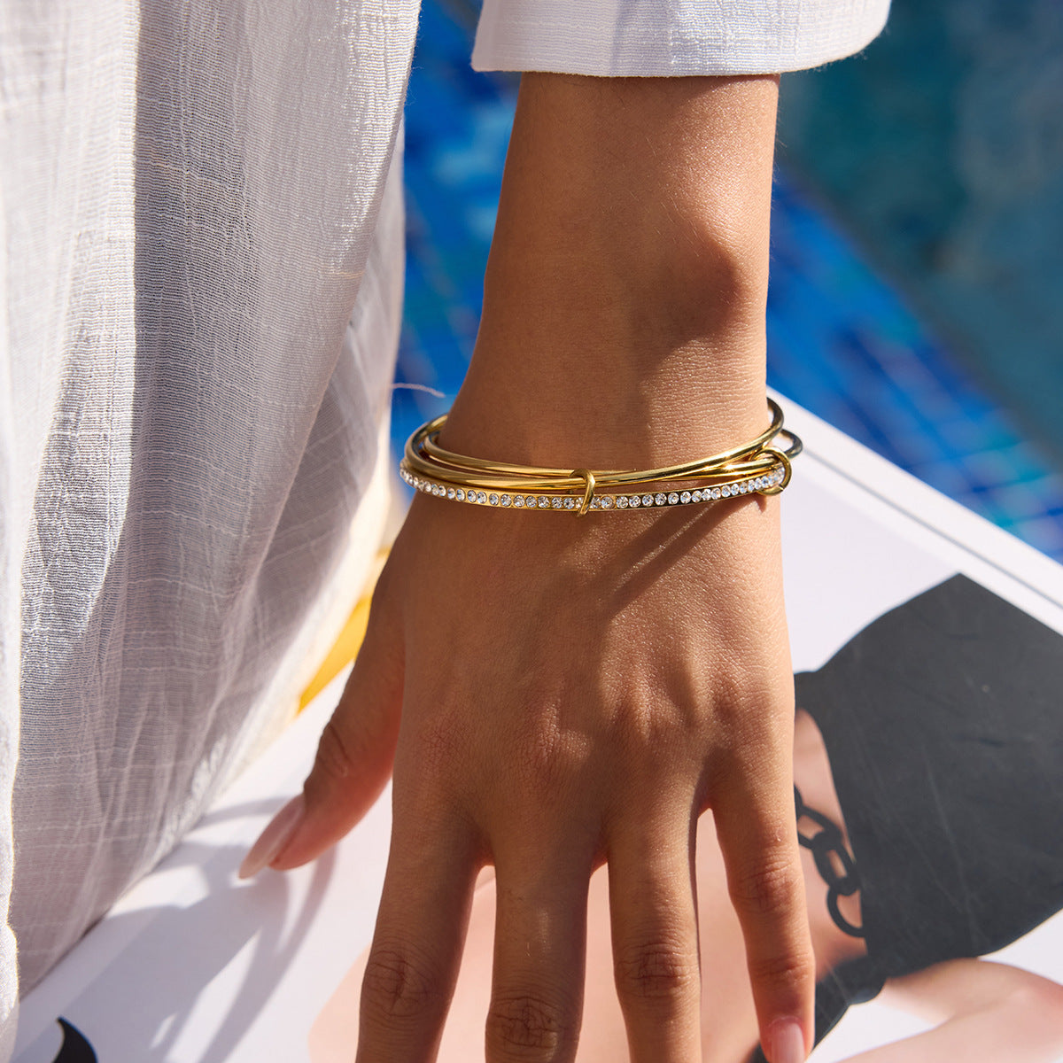Stainless steel zircon multi-layer bracelet