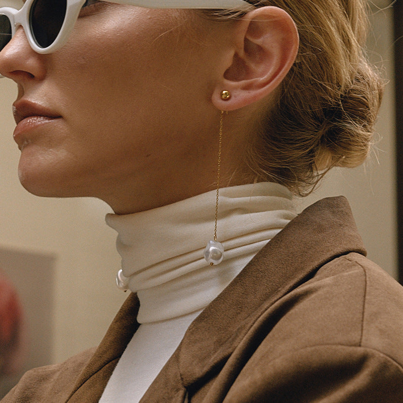 Imitation Baroque fringed titanium steel earrings