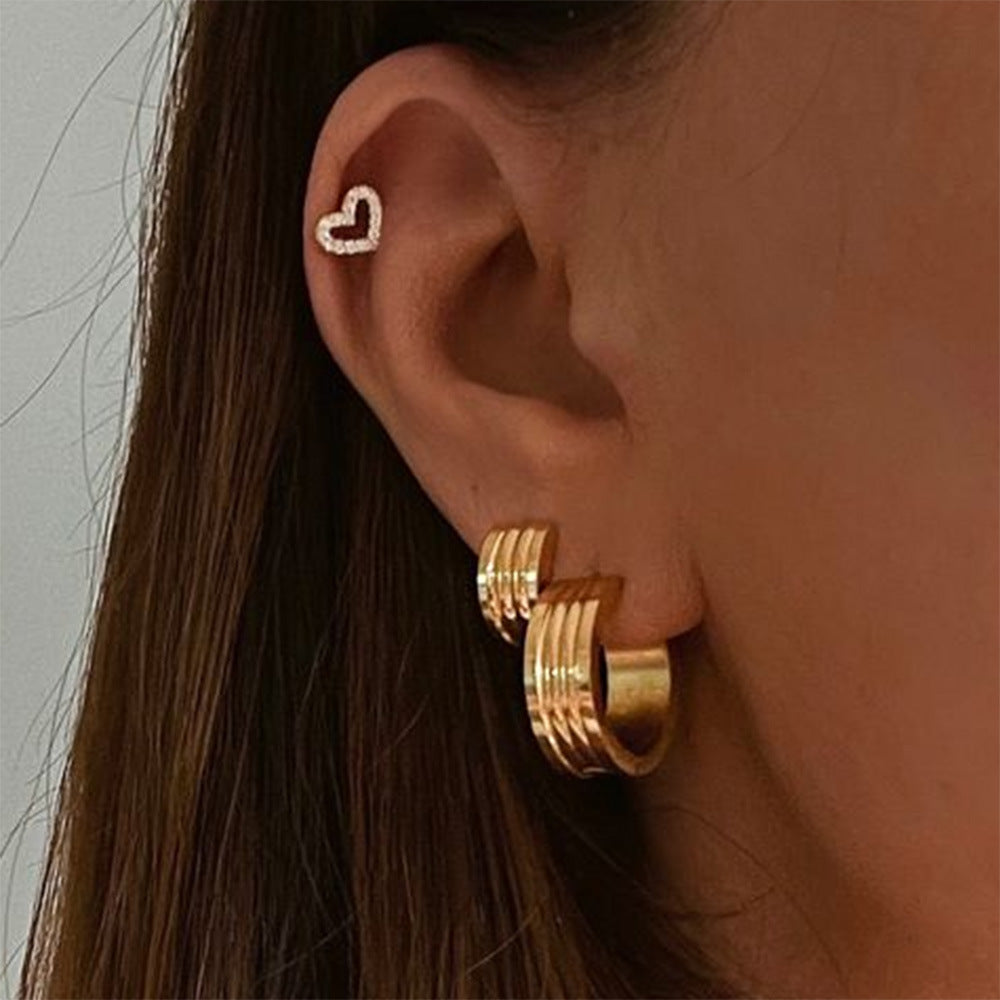 Wide thread stainless steel stud earrings