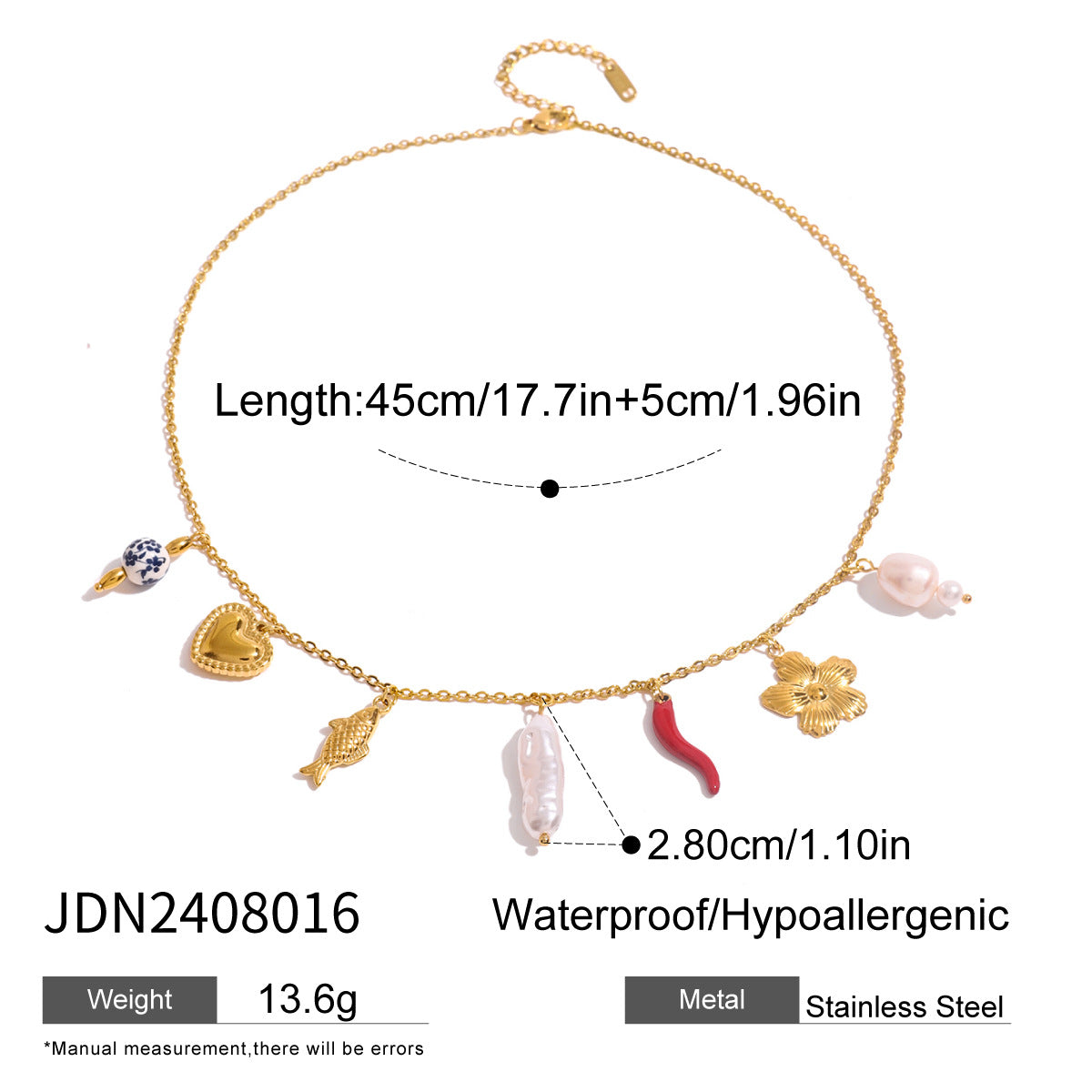 Stainless steel oil drop pearl love necklace