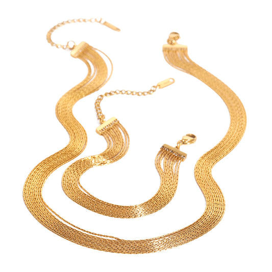 Stainless steel multi-layer tassel stacked bracelet