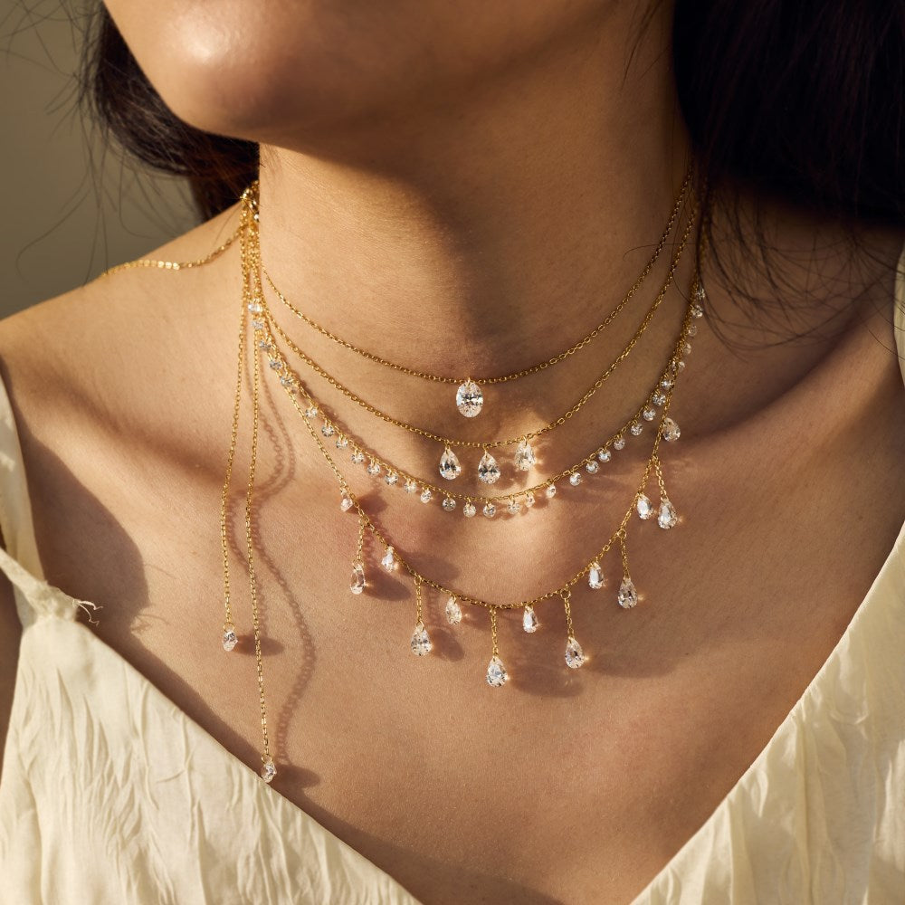 S925 Sterling Silver Tassel Oval Water Drop Wedding Necklace