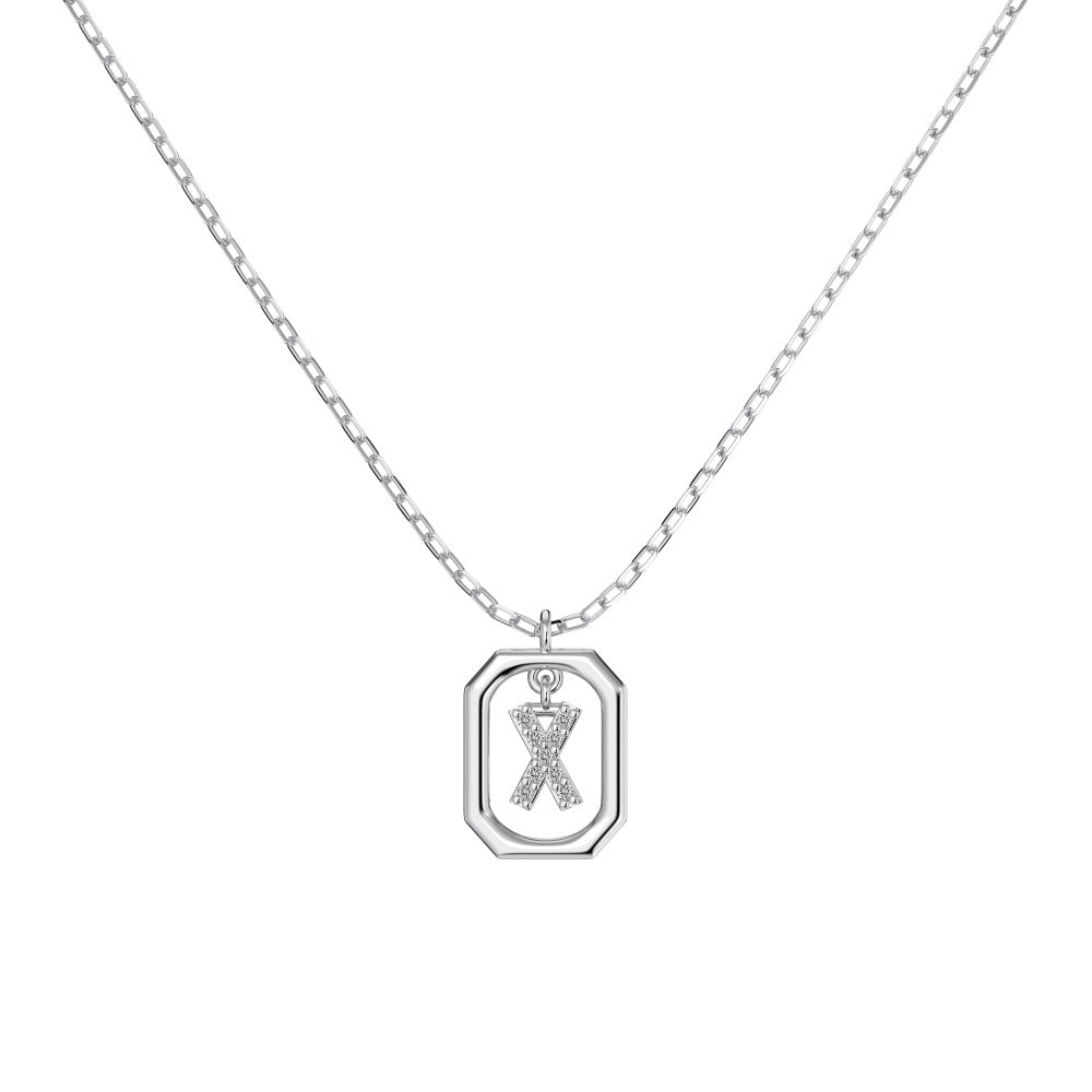 S925 Sterling Silver Hollow Pendant 26 Letter Necklace