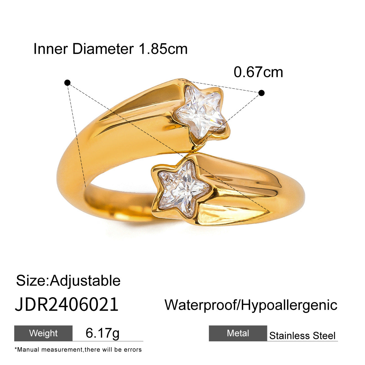 Stainless steel zircon open ring