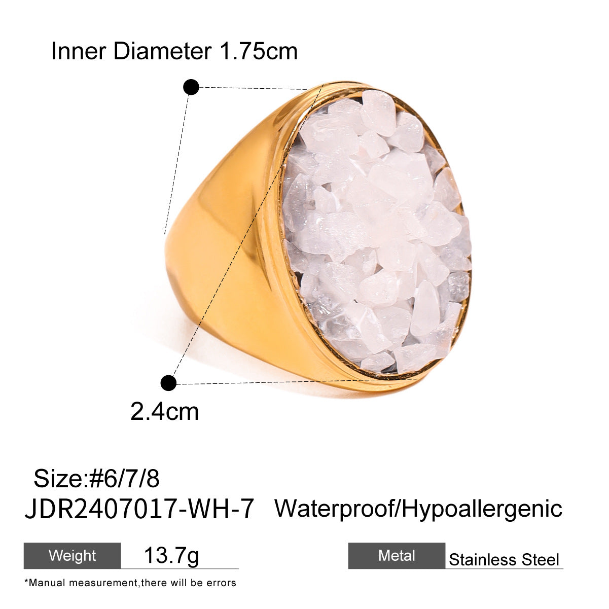 Stainless steel natural stone exaggerated ring