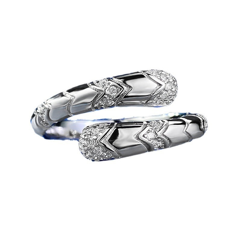 S925 Silver Serpentine Diamond Ring