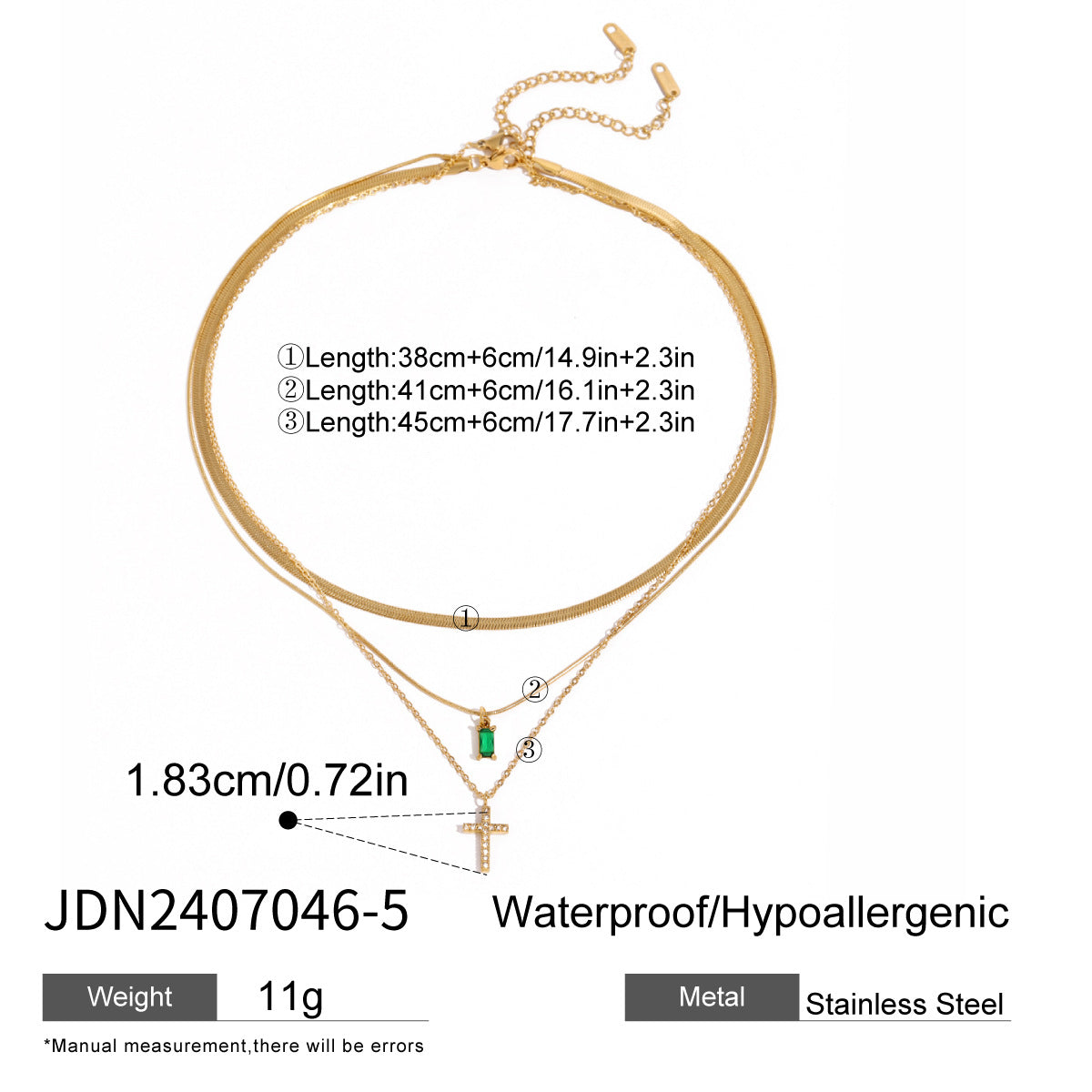 Stainless steel cross multi-layer necklace