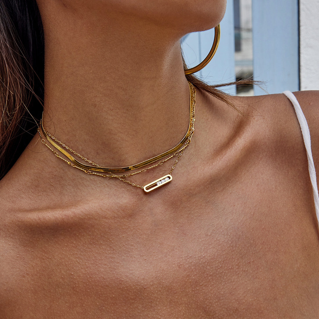 Rhinestone titanium steel necklace