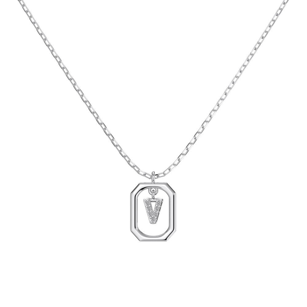 S925 Sterling Silver Hollow Pendant 26 Letter Necklace