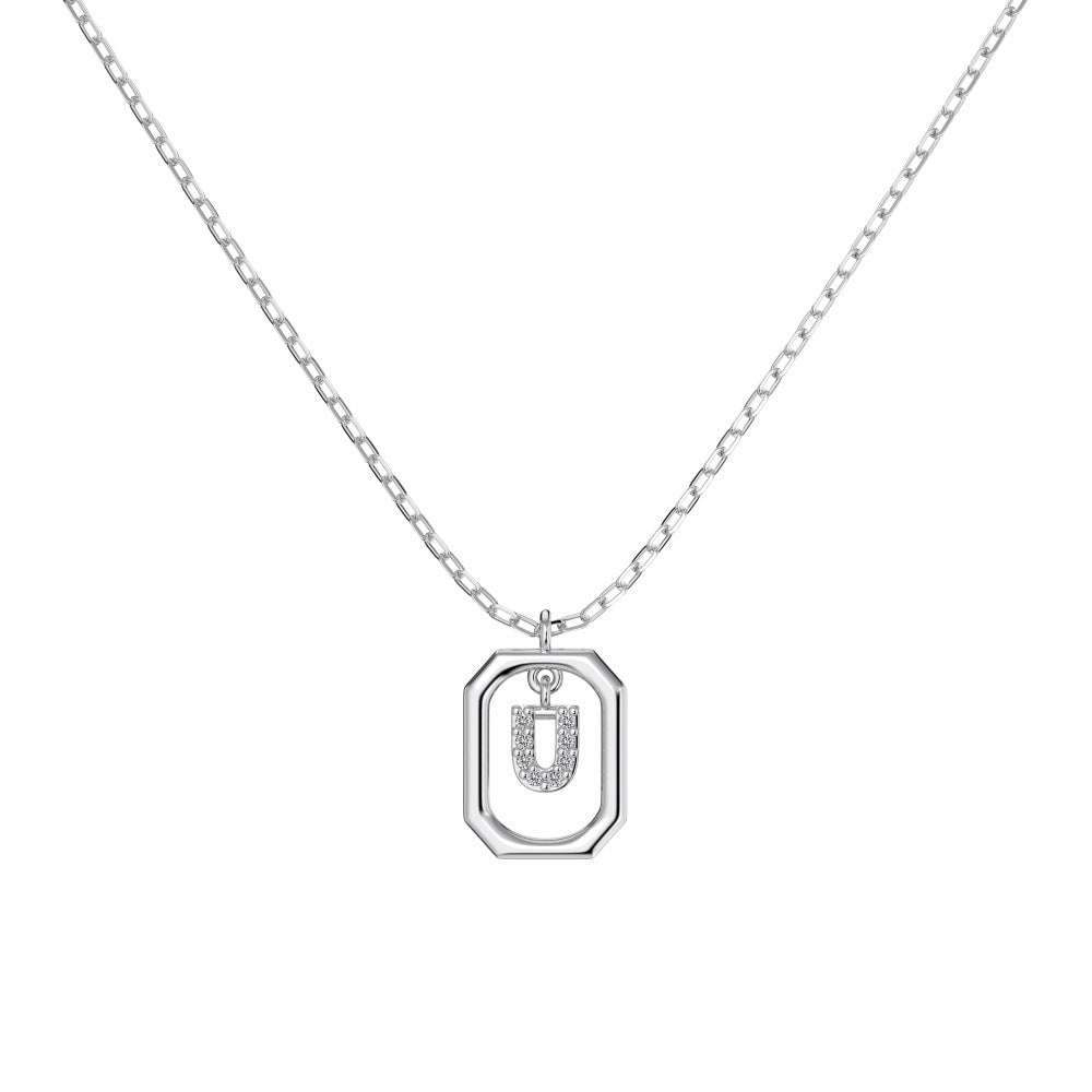 S925 Sterling Silver Hollow Pendant 26 Letter Necklace