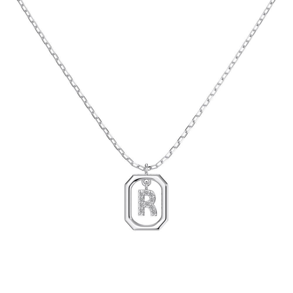 S925 Sterling Silver Hollow Pendant 26 Letter Necklace