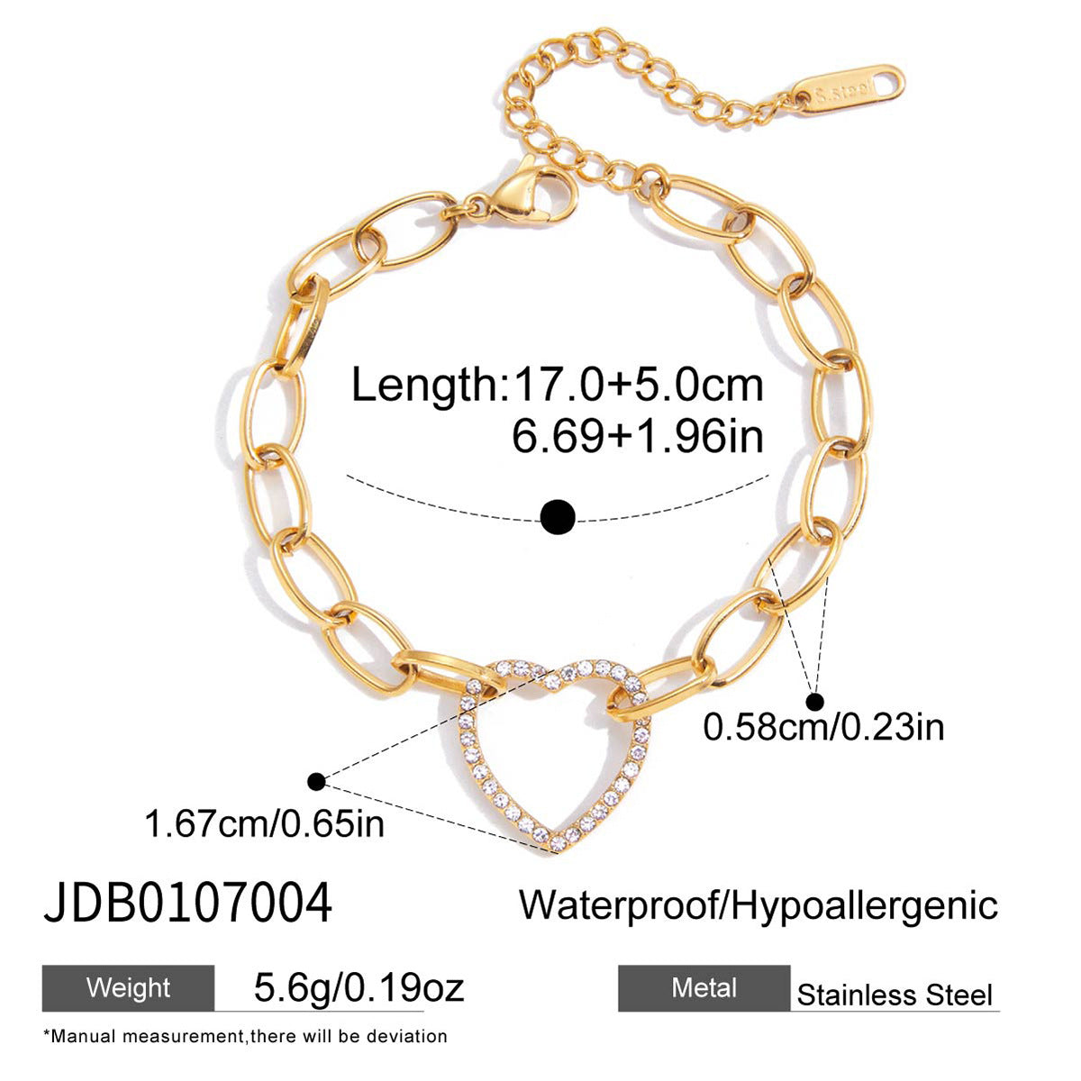 Stainless steel white rhinestone love bracelet