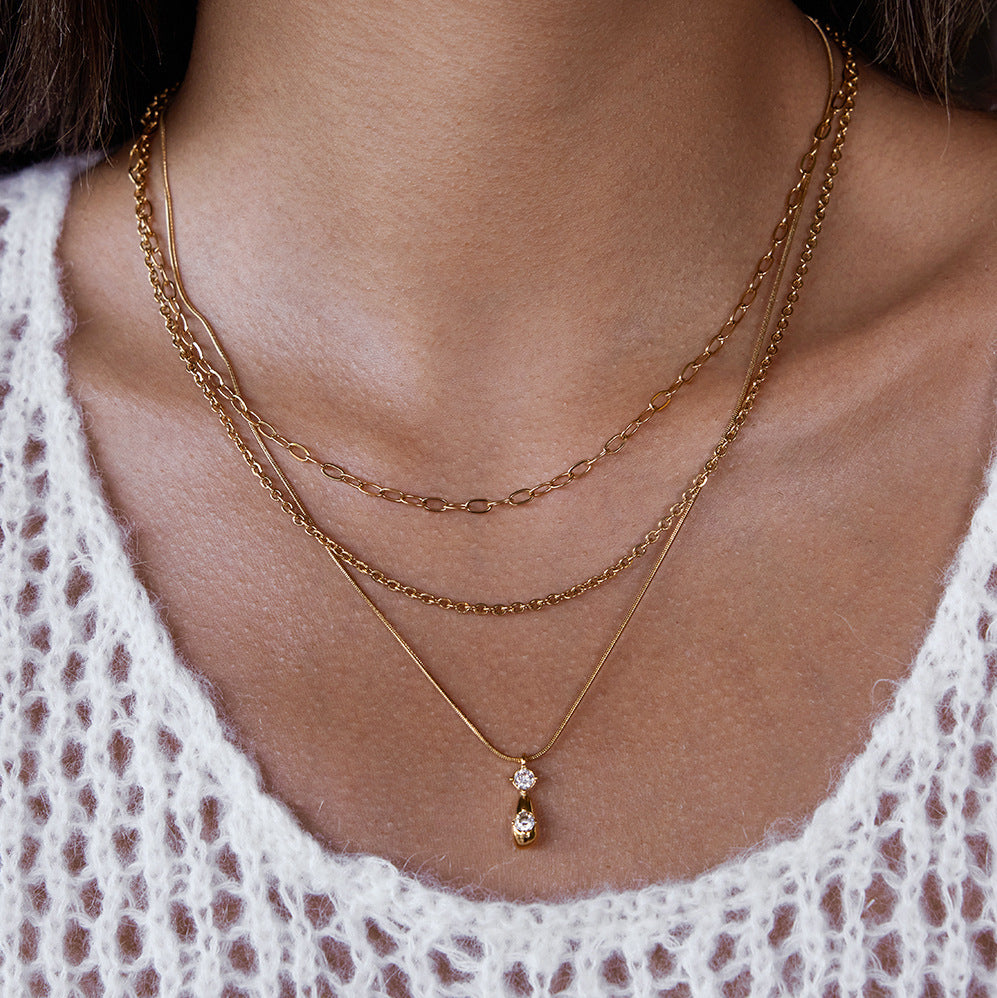 Titanium steel three-layer stacked necklace