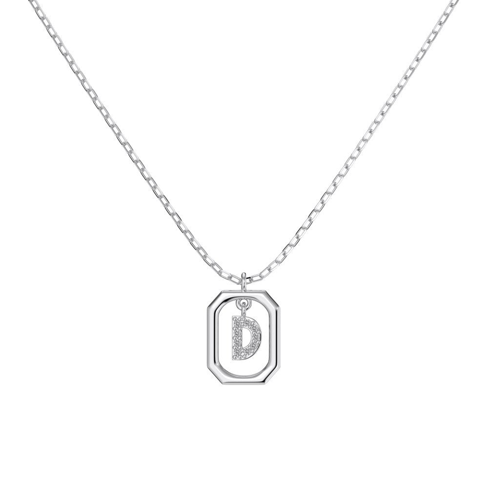 S925 Sterling Silver Hollow Pendant 26 Letter Necklace