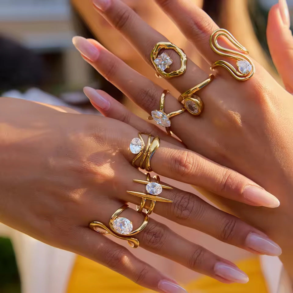 Titanium steel simple zircon ring