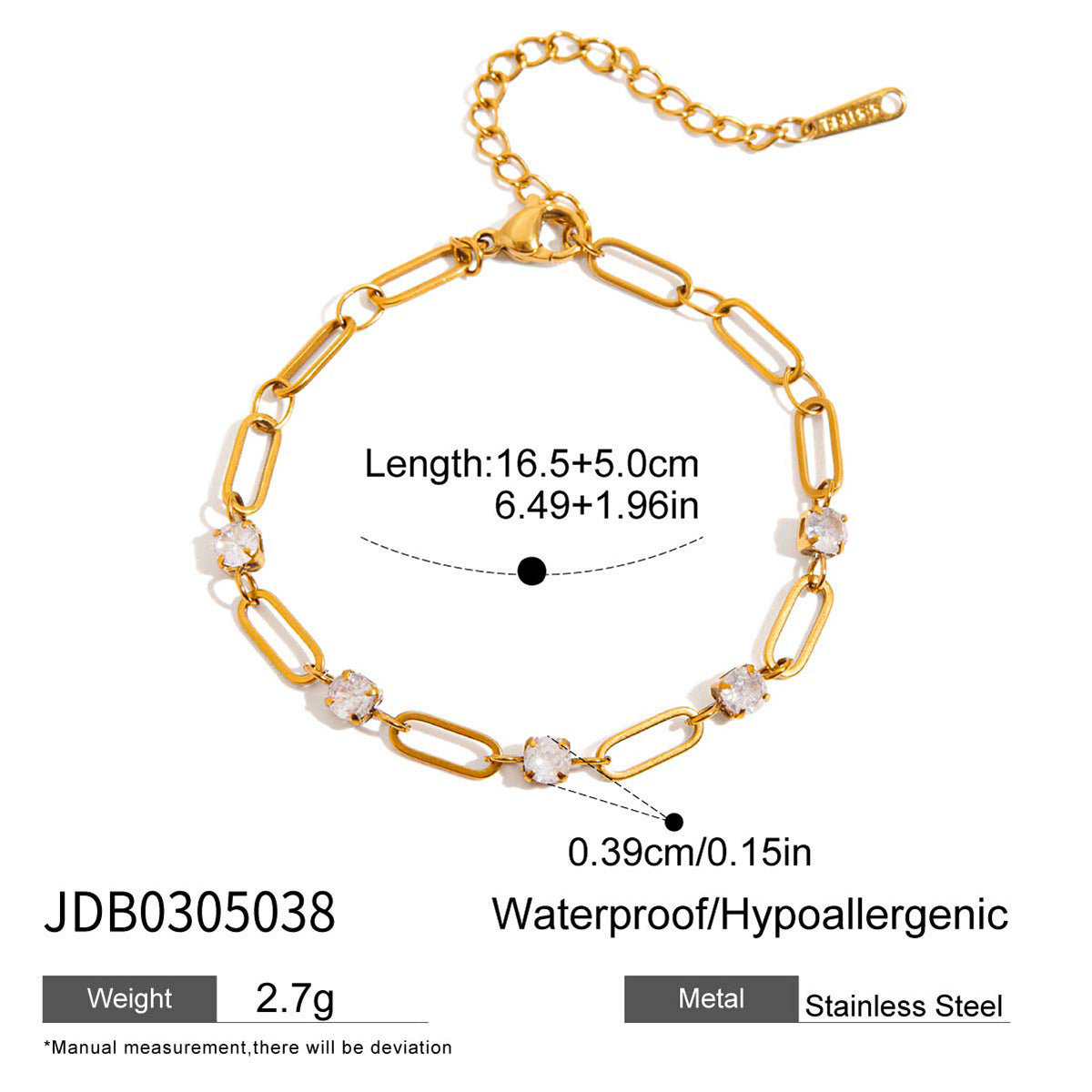 Stainless steel rhinestone buckle bracelet