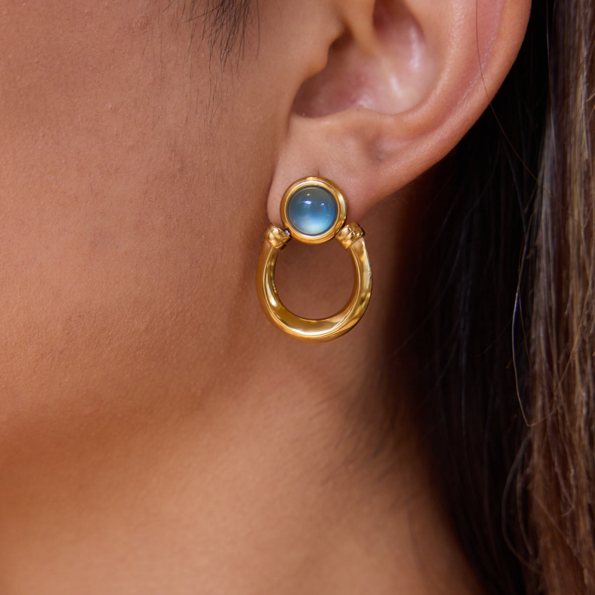 Stainless steel blue resin earrings