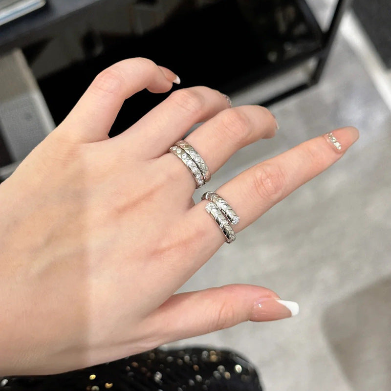 S925 Silver Serpentine Diamond Ring