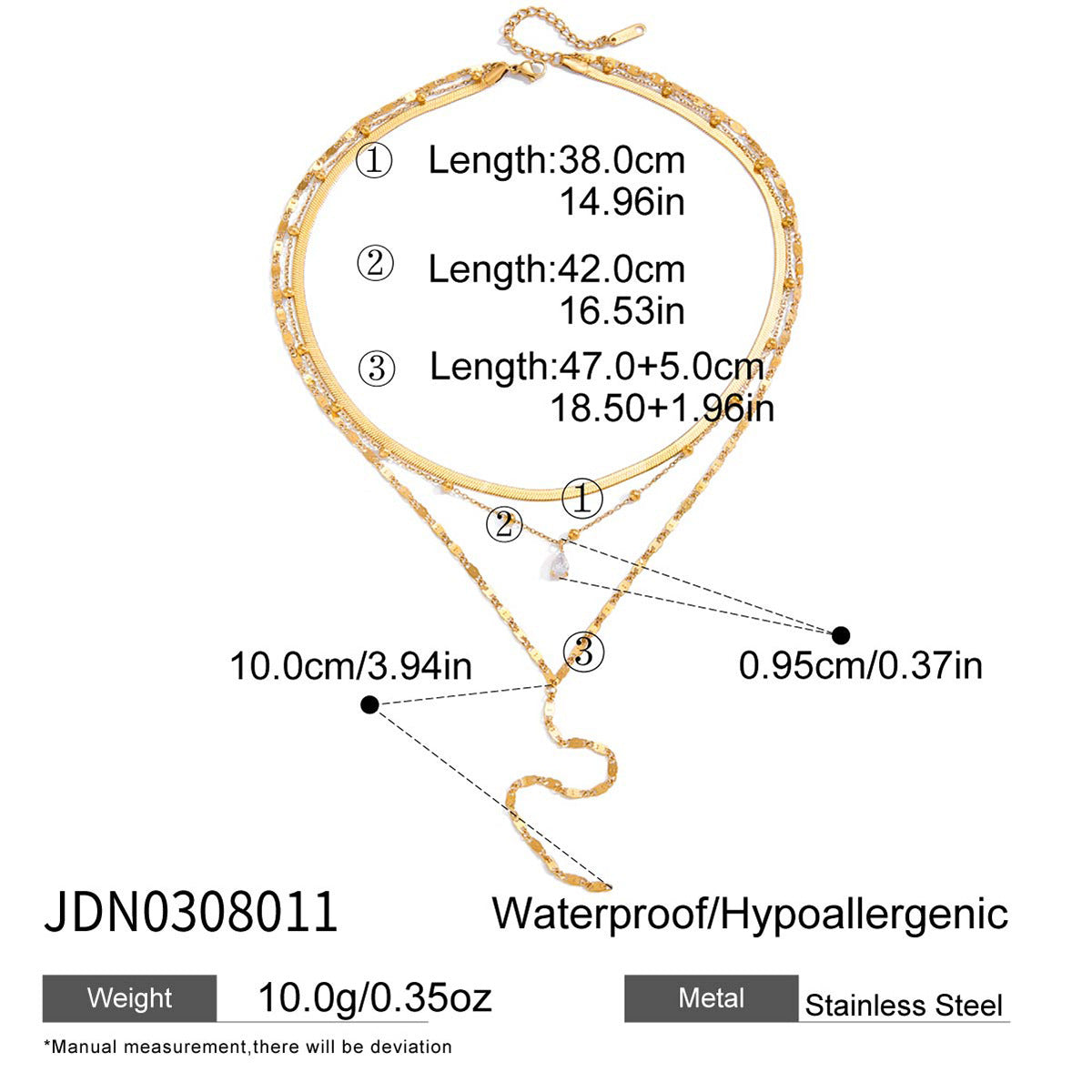 Stainless steel zircon y-shaped sweater chain necklace