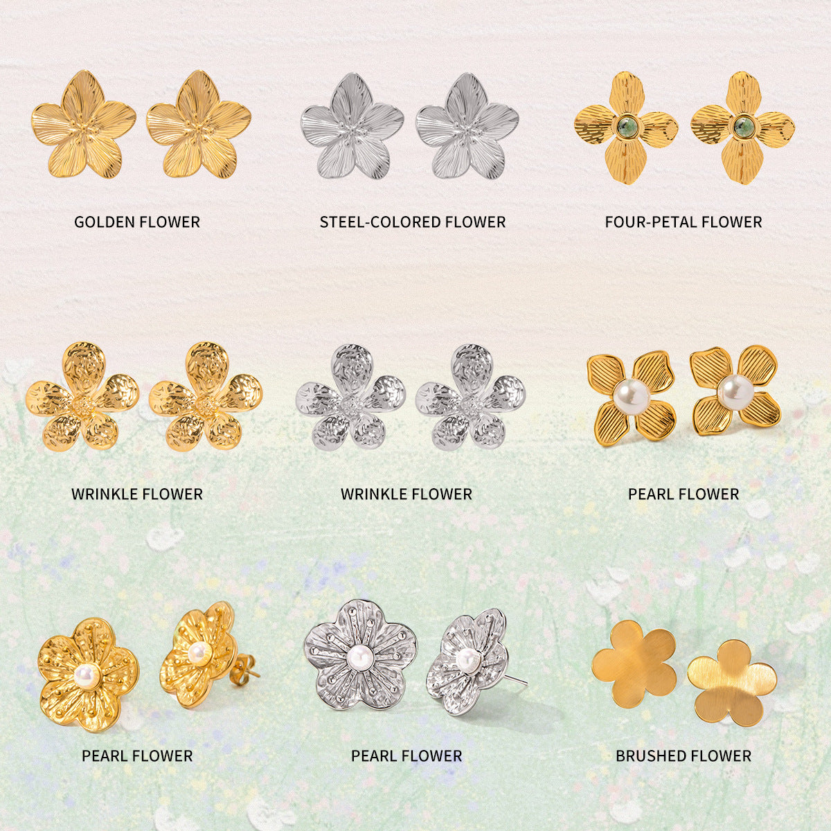 Stainless steel gold and silver flower earrings