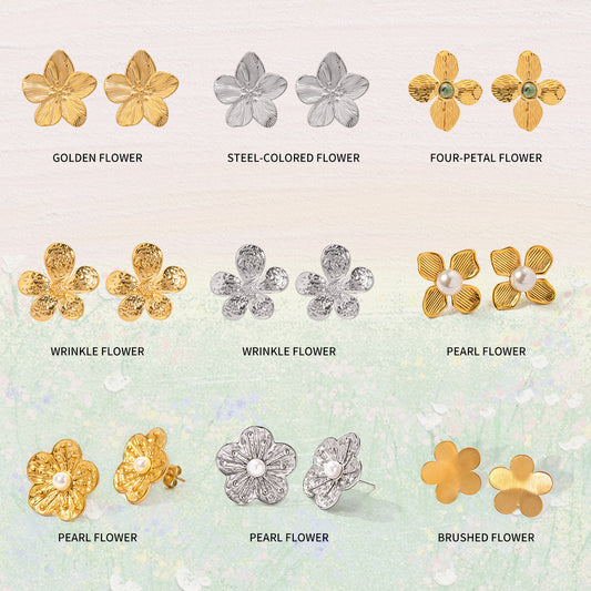 Stainless steel gold and silver flower earrings