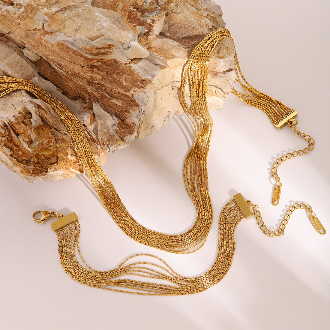 Stainless steel multi-layer tassel stacked bracelet