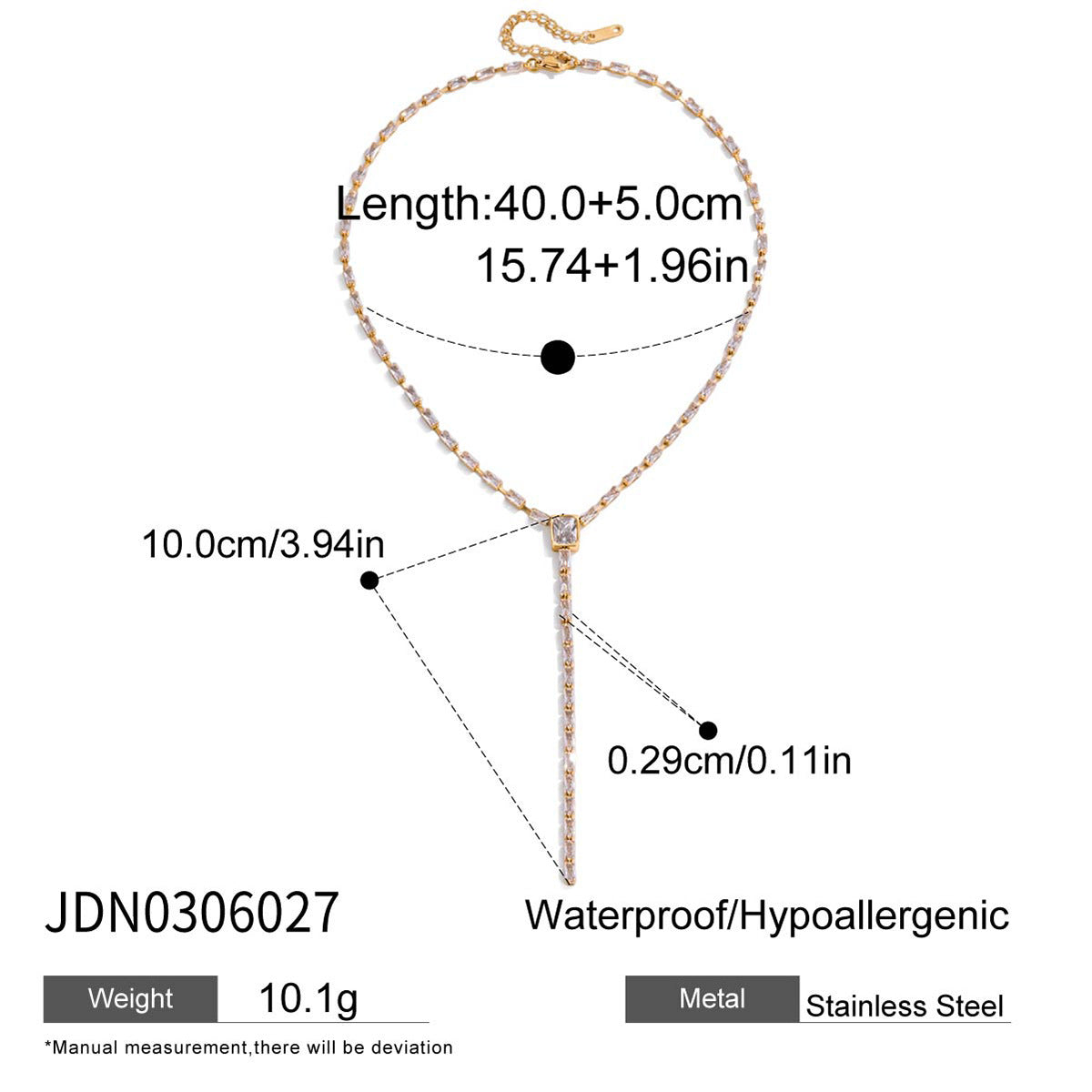 Stainless steel zircon y-shaped sweater chain necklace