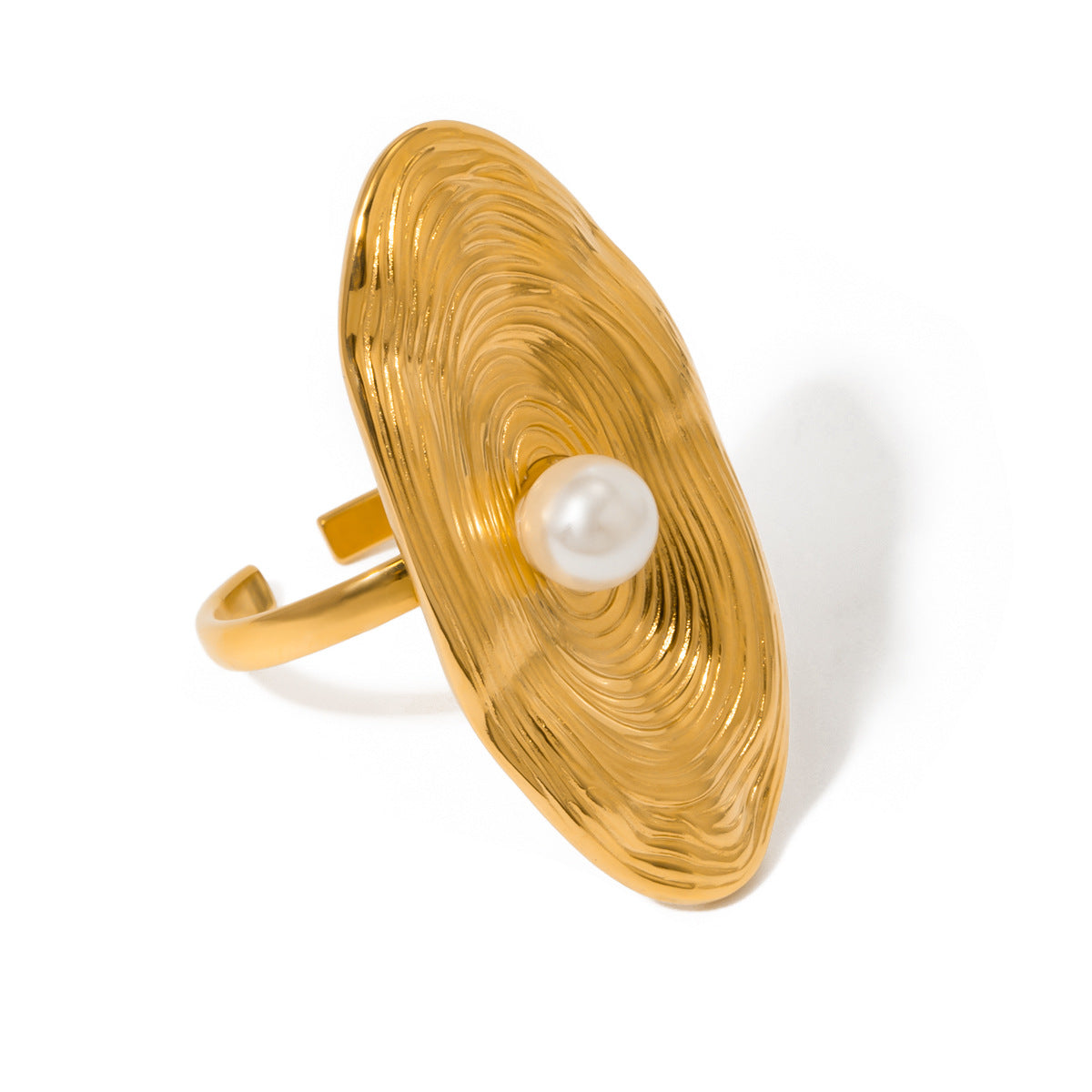 Exaggerated stainless steel pearl ring