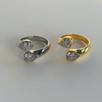 Titanium steel water drop zircon open ring
