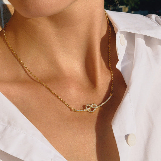 Titanium steel rhinestone love necklace