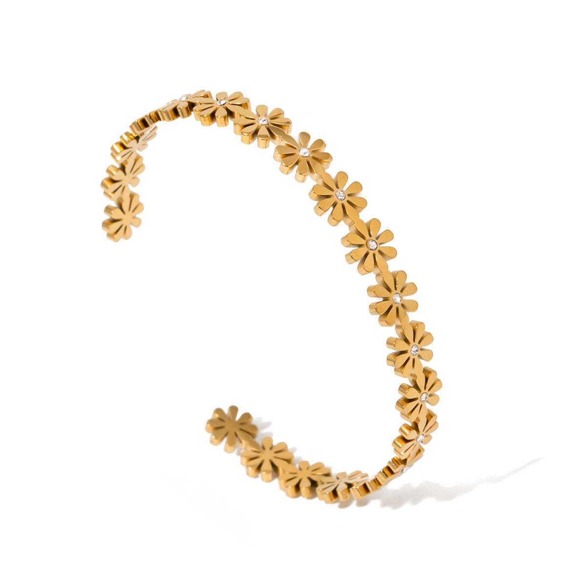 Stainless steel small daisy pearl opening bracelet